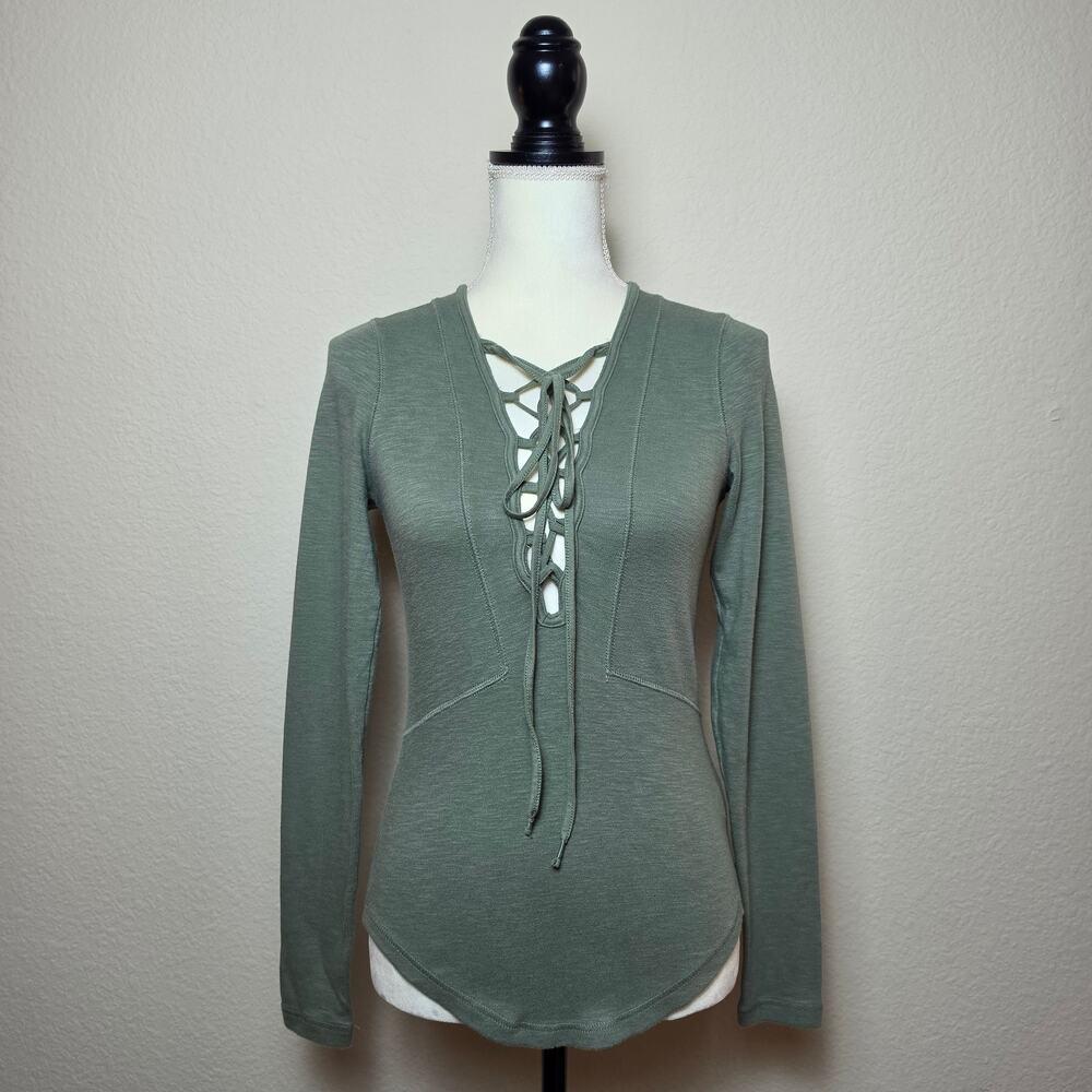 Free People Green Lace-Up Lucky Top XS